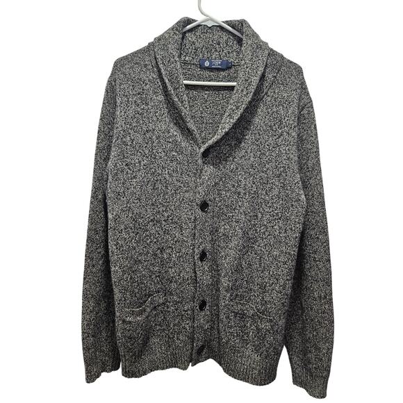J. Crew Lambs Wool Cardigan Mens L Black Button up Sweater Shawl Collar - Picture 1 of 10